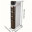 Armário de Armazenamento para Banheiro com Rodas e 4 Níveis - Organizador que Economiza Espaço, Design em Plástico Branco e Marrom para Espaços Estreitos, Unidade Autônoma Multifuncional com Portas Transparentes, Organizadores e Gavetas de Armazenamento p