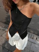 Blusa Um Ombro Só Minimalista – Gola Assimétrica e Modelagem Slim Fit