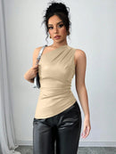 Blusa Um Ombro Só em Couro