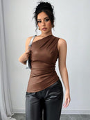 Blusa Um Ombro Só em Couro