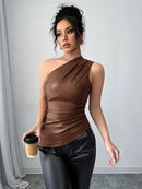 Blusa Um Ombro Só em Couro