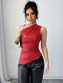 Blusa Um Ombro Só em Couro