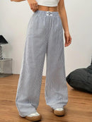 Calça Feminina Girls List – Listras Elegantes e Modelagem Wide Leg