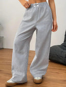 Calça Feminina Girls List – Listras Elegantes e Modelagem Wide Leg