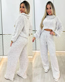 Conjunto Feminino Inverno – Calça Pantalona e Cropped Gola Alta em Lanzinha