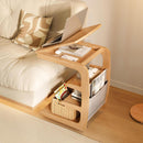 C Shaped End Table For Couch With Rolling Wheels Wood Color