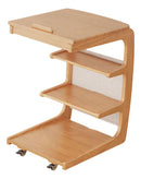 C Shaped End Table For Couch With Rolling Wheels Wood Color