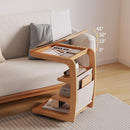 C Shaped End Table For Couch With Rolling Wheels Wood Color