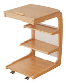 C Shaped End Table For Couch With Rolling Wheels Wood Color