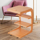 C Shaped End Table For Couch With Rolling Wheels Wood Color