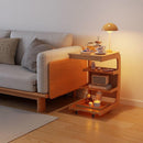 C Shaped End Table For Couch With Rolling Wheels Wood Color