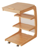 C Shaped End Table For Couch With Rolling Wheels Wood Color