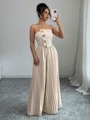 Macacão Tomara que Caia Rosence – Plissado Elegante com Botão Dourado