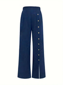 Calça Feminina Cristal – Pantalona com Fenda e Detalhes em Botões Casual