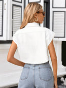 Camisa Cropped Feminina – Manga Morcego, Bolsos e Ajuste Casual