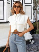 Camisa Cropped Feminina – Manga Morcego, Bolsos e Ajuste Casual