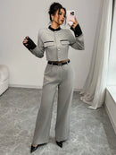 Conjunto Feminino Instance Casual - Calça pantalona + Blusa de manga longa