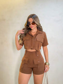 Conjunto Feminino em Alfaiataria Boucle Mode – Cropped e Short Social