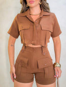 Conjunto Feminino em Alfaiataria Boucle Mode – Cropped e Short Social