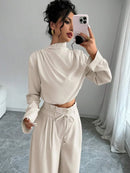 Conjunto Feminino Elegante Marisol – Top Assimétrico e Calça Pantalona