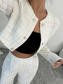 Conjunto Feminino Tasila – Tweed Xadrez com Caimento Sofisticado