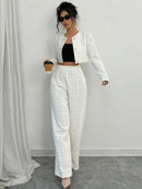 Conjunto Feminino Tasila – Tweed Xadrez com Caimento Sofisticado
