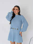 Conjunto Feminino Tricot Susany - Saia Godê Curta e Blusa Manga Bufante