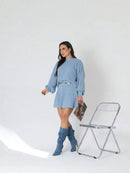 Conjunto Feminino Tricot Susany - Saia Godê Curta e Blusa Manga Bufante