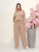 Conjunto Feminino de Moletinho Samy – Blusa Manga Longa e Calça Pantalona