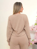 Conjunto Feminino de Moletinho Samy – Blusa Manga Longa e Calça Pantalona