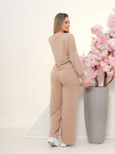 Conjunto Feminino de Moletinho Samy – Blusa Manga Longa e Calça Pantalona