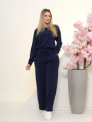 Conjunto Feminino de Moletinho Samy – Blusa Manga Longa e Calça Pantalona