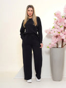 Conjunto Feminino de Moletinho Samy – Blusa Manga Longa e Calça Pantalona