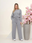 Conjunto Feminino de Moletinho Samy – Blusa Manga Longa e Calça Pantalona