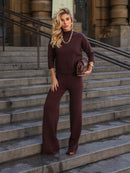 Conjunto Marian de Tricô – Oversized com Manga 3/4 e Calça Wide Leg