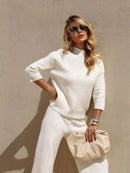 Conjunto Marian de Tricô – Oversized com Manga 3/4 e Calça Wide Leg
