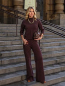 Conjunto Marian de Tricô – Oversized com Manga 3/4 e Calça Wide Leg