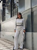 Conjunto Feminino Tricot Jeorgia – Cropped com Calça Wide Leg