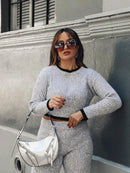 Conjunto Feminino Tricot Jeorgia – Cropped com Calça Wide Leg