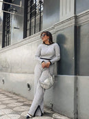 Conjunto Feminino Tricot Jeorgia – Cropped com Calça Wide Leg
