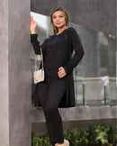 Conjunto Trio Feminino Inverno – Calça, Camiseta e Blusa de Manga Longa em Lanzinha