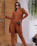 Conjunto Trio Feminino Inverno – Calça, Camiseta e Blusa de Manga Longa em Lanzinha